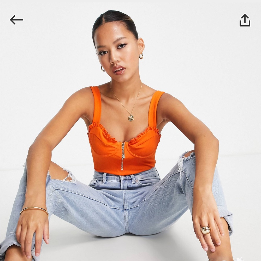 River Island Petite Frill Zip Front Bodysuit
